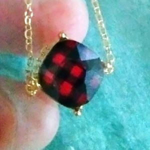 Red and Black Buffalo Plaid Necklace